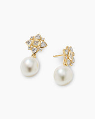 Renaissance® Pearl Trillion Drop Earrings in 18K Yellow Gold with Pearls and Diamond, 26mm