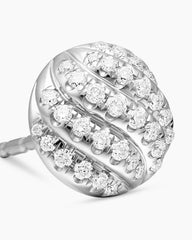 Sculpted Cable Stud Earrings in Sterling Silver with Diamonds, 8mm