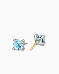 Petite Chatelaine® Stud Earrings in Sterling Silver with Blue Topaz and Diamonds, 6mm