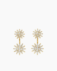Starburst Double Drop Earrings in 18K Yellow Gold with Diamonds, 32.5mm
