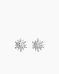 Petite Starburst Stud Earrings in Sterling Silver with Diamonds, 10mm