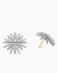 Starburst Stud Earrings in Sterling Silver with Diamonds, 19mm