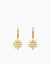 Starburst Drop Earrings in 18K Yellow Gold with Diamonds, 25mm