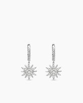 Starburst Drop Earrings in Sterling Silver with Diamonds, 25mm