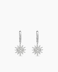 Starburst Drop Earrings in Sterling Silver with Diamonds, 25mm
