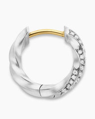 Cable Edge® Huggie Hoop Earrings in Sterling Silver with Diamonds, 13mm