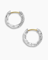 Cable Edge® Huggie Hoop Earrings in Sterling Silver with Diamonds, 13mm