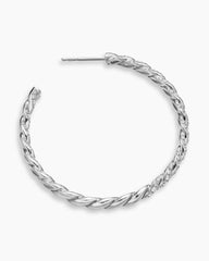 Sculpted Cable Flex Hoop Earrings in 18K White Gold with Diamonds, 1.75in