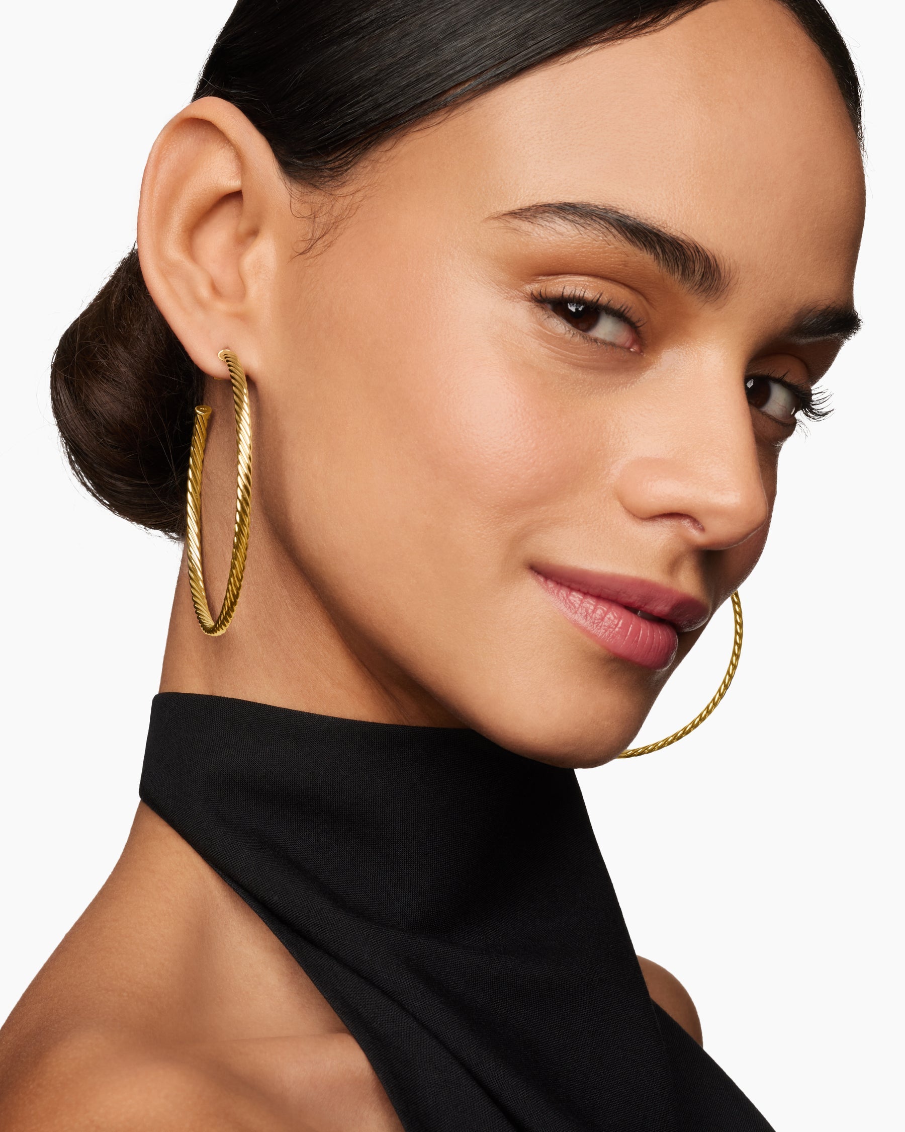 Sculpted Cable Hoop Earrings in 18K Yellow Gold, 2.5in