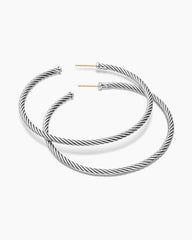 Cable Hoop Earrings in Sterling Silver, 2.5in