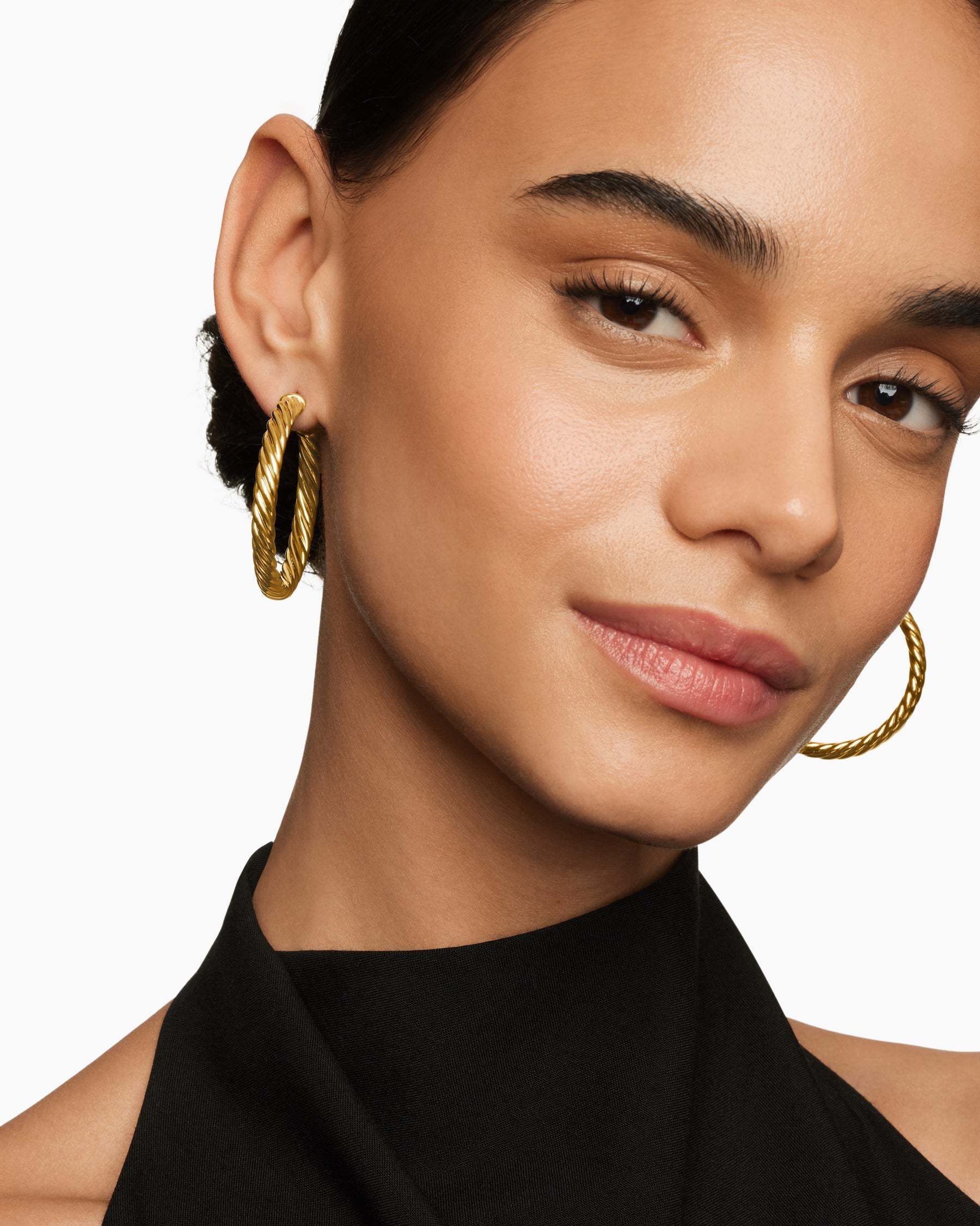 Sculpted Cable Hoop Earrings in 18K Yellow Gold, 1.75in