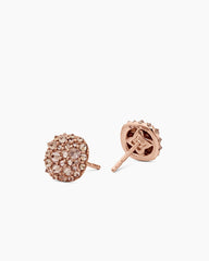 Reverse Set Pavé Cushion Stud Earrings in 18K Rose Gold with Cognac Diamonds, 8.5mm