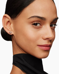 Reverse Set Pavé Cushion Stud Earrings in 18K Rose Gold with Cognac Diamonds, 8.5mm