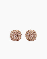 Reverse Set Pavé Cushion Stud Earrings in 18K Rose Gold with Cognac Diamonds, 8.5mm
