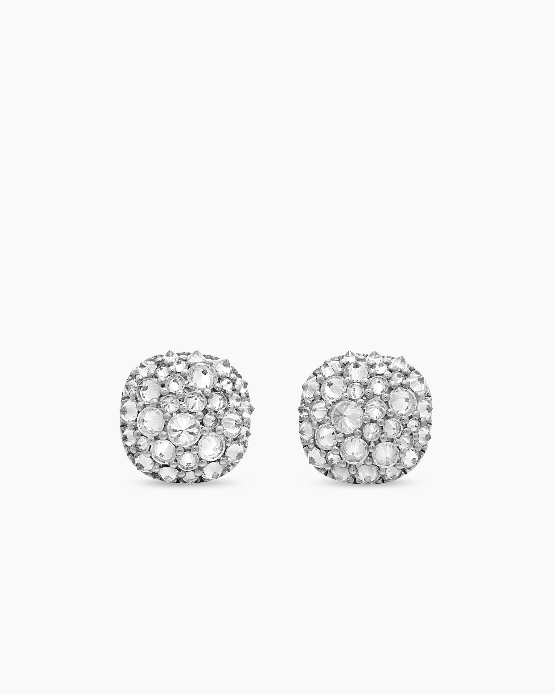 Reverse Set Pavé Cushion Stud Earrings in 18K White Gold with Diamonds, 8.5mm