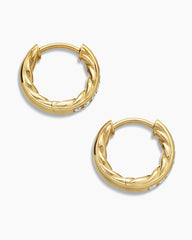 Pavé Huggie Hoop Earrings in 18K Yellow Gold with Diamonds, 13mm