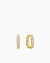 Pavé Huggie Hoop Earrings in 18K Yellow Gold with Diamonds, 13mm