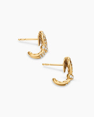 Thoroughbred Loop Huggie Hoop Earrings in 18K Yellow Gold with Diamonds, 14.5mm