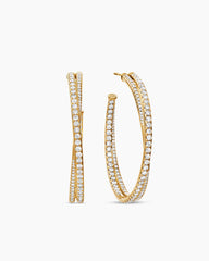 Pavé Crossover Hoop Earrings in 18K Yellow Gold with Diamonds, 1.75in
