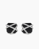Cable Wrap Stud Earrings in Sterling Silver with Black Onyx and Diamonds, 12mm
