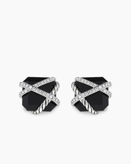 Cable Wrap Stud Earrings in Sterling Silver with Black Onyx and Diamonds, 12mm