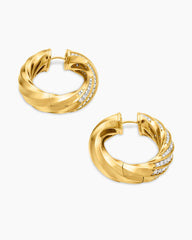 Cable Edge® Hoop Earrings in 18K Yellow Gold with Diamonds, 28.9mm