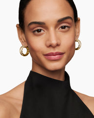 Cable Edge® Hoop Earrings in 18K Yellow Gold with Diamonds, 28.9mm