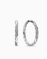 Cable Edge® Hoop Earrings in Sterling Silver with Diamonds, 1.5in