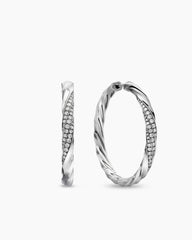 Cable Edge® Hoop Earrings in Sterling Silver with Diamonds, 1.5in