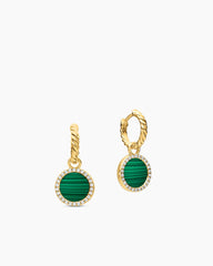 Petite DY Elements® Drop Earrings in 18K Yellow Gold with Malachite and Diamonds, 22.6mm