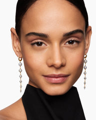 Pearl and Pavé Drop Earrings in 18K Yellow Gold with Pearls and Diamonds, 3.13in