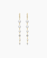 Pearl and Pavé Drop Earrings in 18K Yellow Gold with Pearls and Diamonds, 3.13in