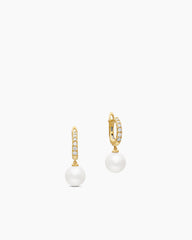 Pearl and Pavé Drop Earrings in 18K Yellow Gold with Pearls and Diamonds, 15.6mm