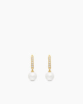 Pearl and Pavé Drop Earrings in 18K Yellow Gold with Pearls and Diamonds, 15.6mm