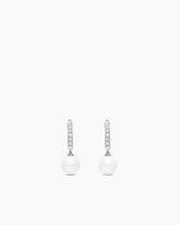 Pearl and Pavé Drop Earrings in Sterling Silver with Pearls and Diamonds, 15.6mm