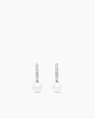 Pearl and Pavé Drop Earrings in Sterling Silver with Pearls and Diamonds, 15.6mm