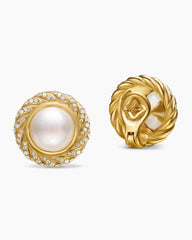 Pearl Classics Cable Halo Button Earrings in 18K Yellow Gold with Diamonds, 18.8mm