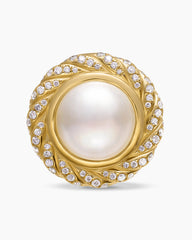 Pearl Classics Cable Halo Button Earrings in 18K Yellow Gold with Diamonds, 18.8mm