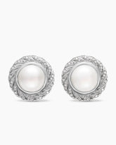 Pearl Classics Cable Halo Button Earrings in Sterling Silver with Diamonds, 18.8mm