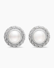 Pearl Classics Cable Halo Button Earrings in Sterling Silver with Diamonds, 18.8mm