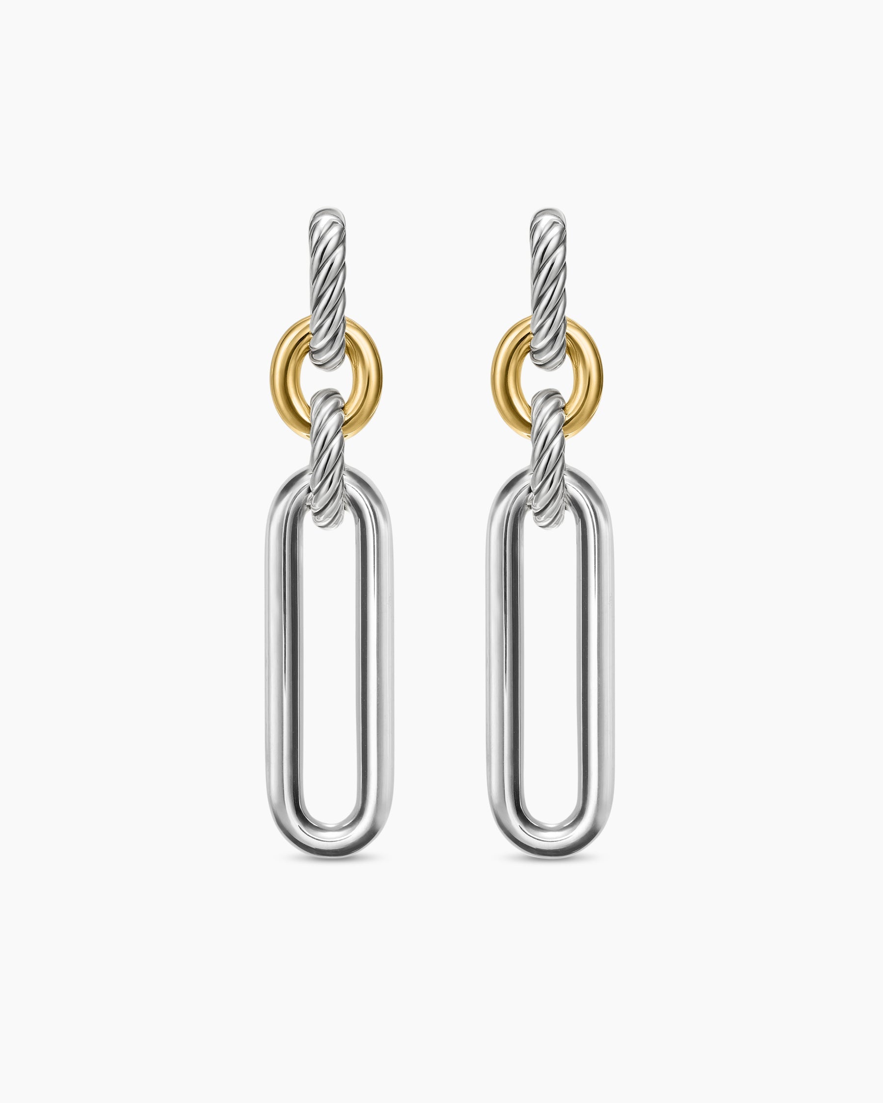 Lexington Double Link Drop Earrings in Sterling Silver with 18K Yellow Gold, 54mm