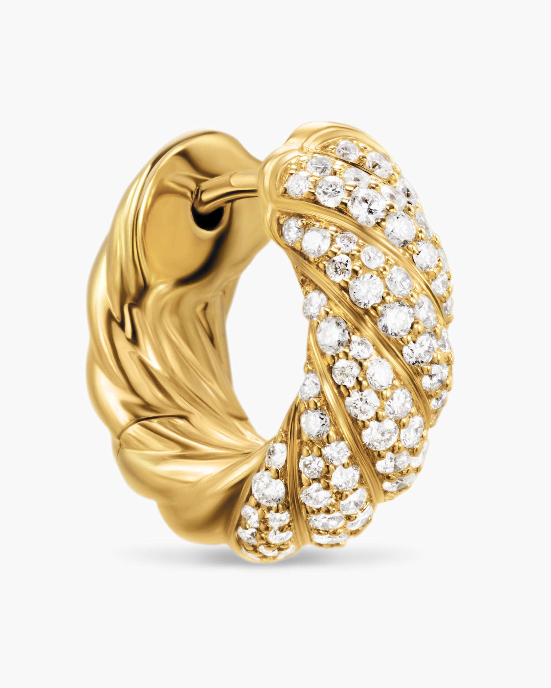 Sculpted Cable Hoop Earrings in 18K Yellow Gold with Diamonds, 14.4mm