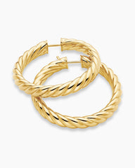 Sculpted Cable Hoop Earrings in 18K Yellow Gold, 38mm