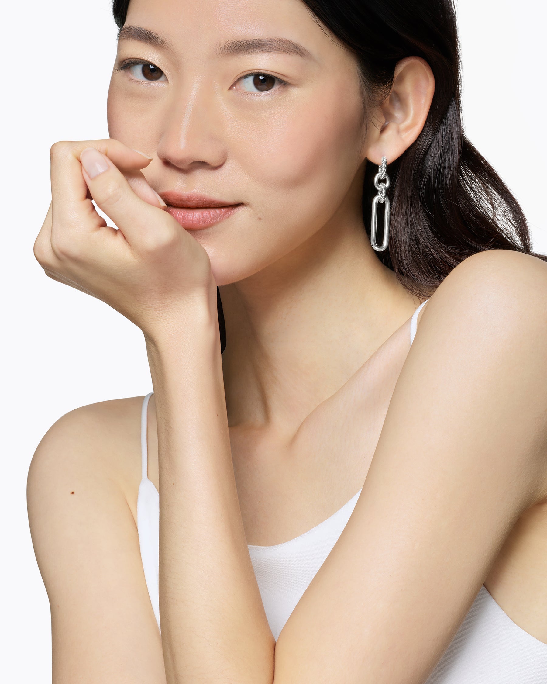 Lexington Double Link Drop Earrings in Sterling Silver, 53mm