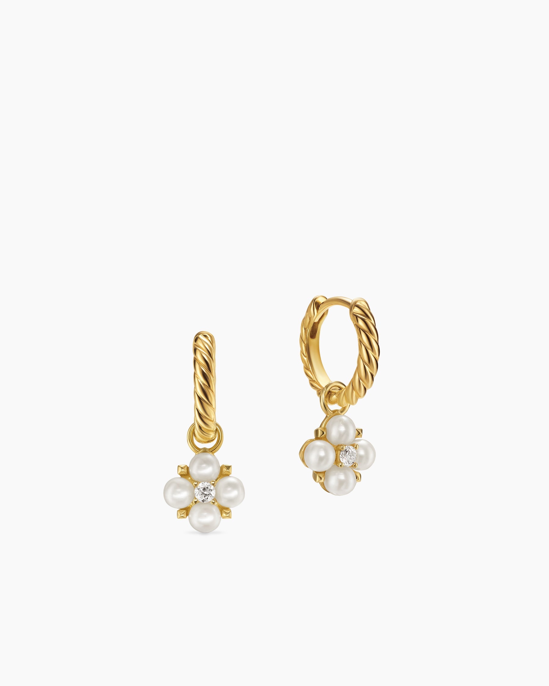 Petite Modern Renaissance® Pearl Drop Earrings in 18K Yellow Gold with Diamonds, 18mm