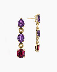 Marbella Drop Earrings in 18K Yellow Gold with Amethyst and Rhodolite Garnet, 51mm
