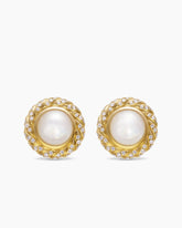 Pearl Classics Cable Halo Button Earrings in 18K Yellow Gold with Diamonds, 13mm