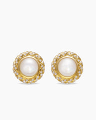Pearl Classics Cable Halo Button Earrings in 18K Yellow Gold with Diamonds, 13mm