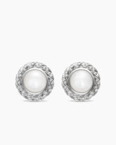 Pearl Classics Cable Halo Button Earrings in Sterling Silver with Diamonds, 13mm