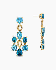 Marbella Chandelier Earrings in 18K Yellow Gold with Blue Topaz and Hampton Blue Topaz, 57mm